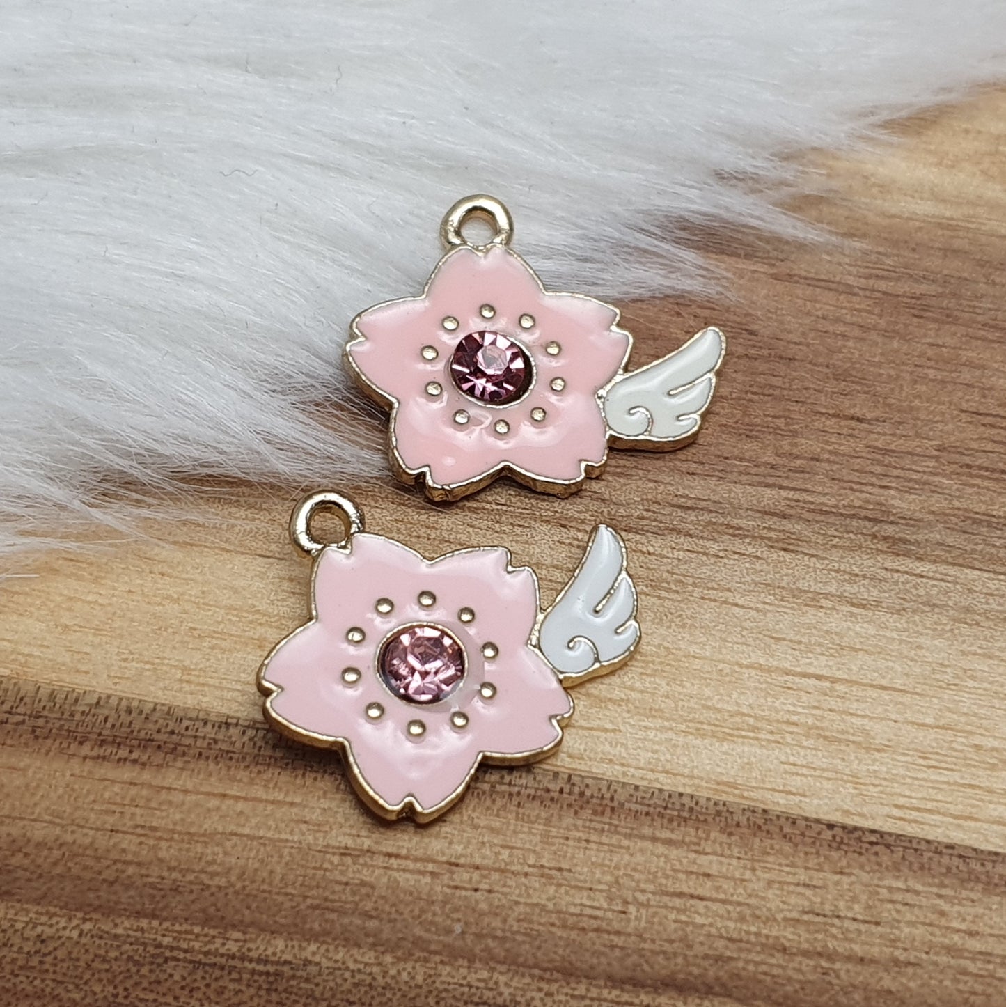 2 Anhänger, Kirschblüte mit Flügel, 19x21mm, Rosa, Schmuck DIY