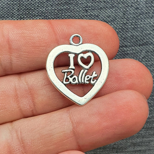 Anhänger, Herz, Ballett, 24mm, antik silberfarbig