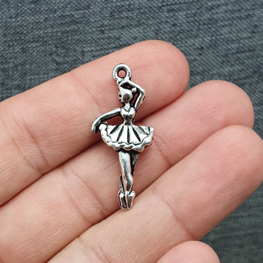 Anhänger Ballerina, 3D, 31mm, antik silberfarbig