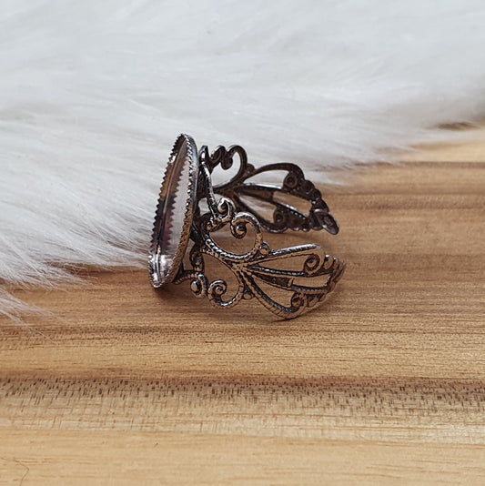 Vintage Ringschiene, für Cabochons, 13x18mm, antik silberfarbig, Größenverstellbar