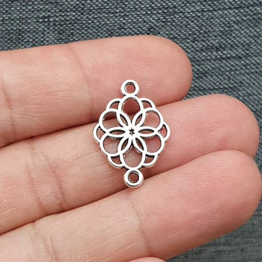 2 Verbinder, Blume des Lebens, 21x15mm, silberfarbig
