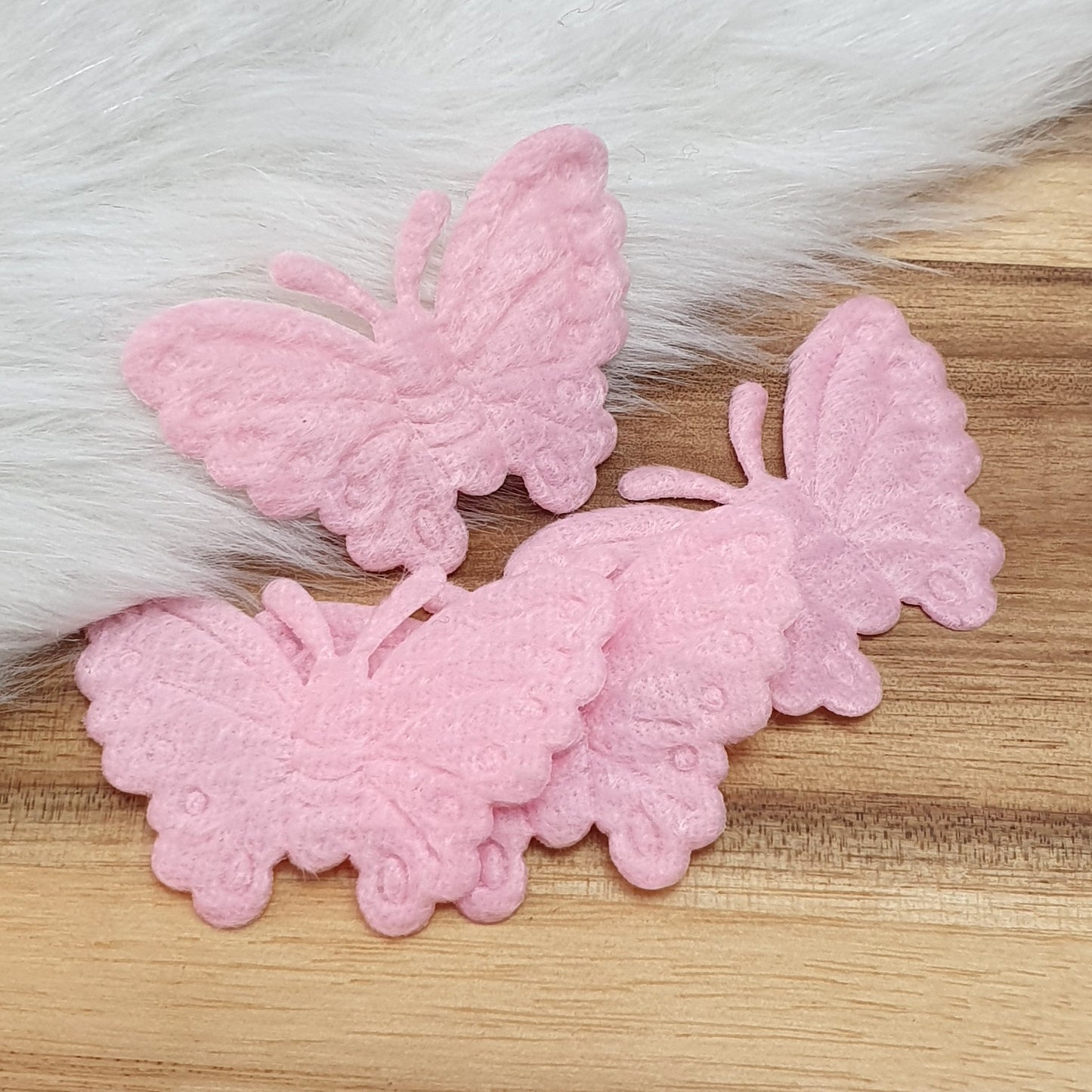 4 Applikationen, padded, flauschiger Schmetterling, Rosa, 43mm, Kreativbedarf