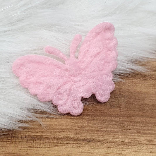 4 Applikationen, padded, flauschiger Schmetterling, Rosa, 43mm, Kreativbedarf
