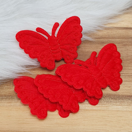 4 Applikationen, padded, flauschiger Schmetterling, Rot, 43mm, Kreativbedarf