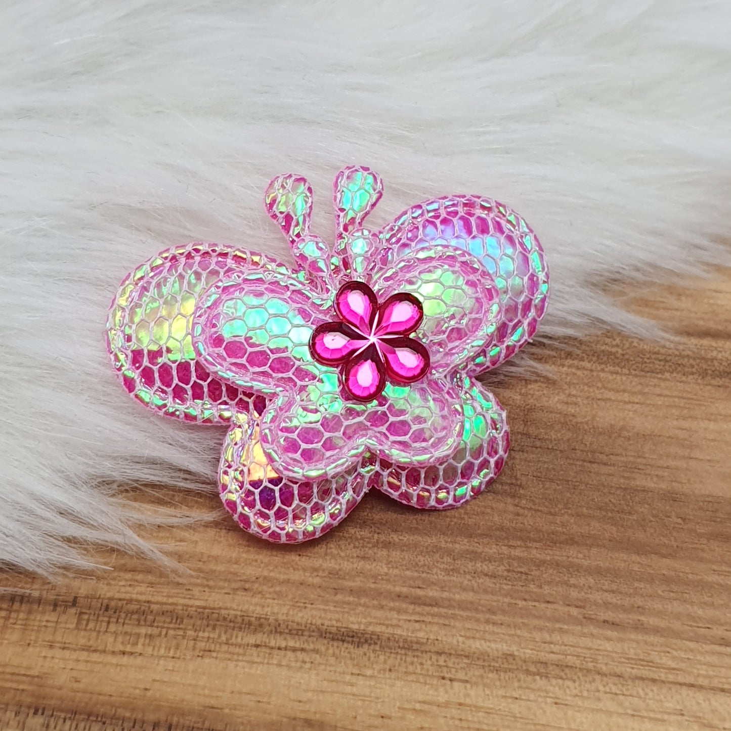 2 Applikationen, padded, Schmetterling mit Blume, Fuchsia, 35mm, Kreativbedarf