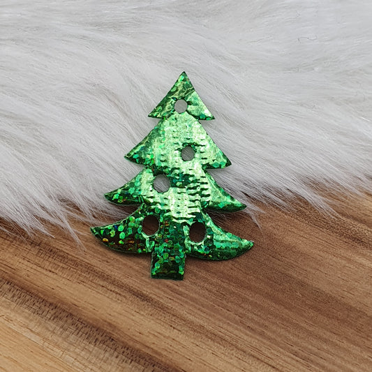 4 Applikationen, Stoff, Tannenbaum, Glitzernd, Grün, 38mm, Kreativbedarf