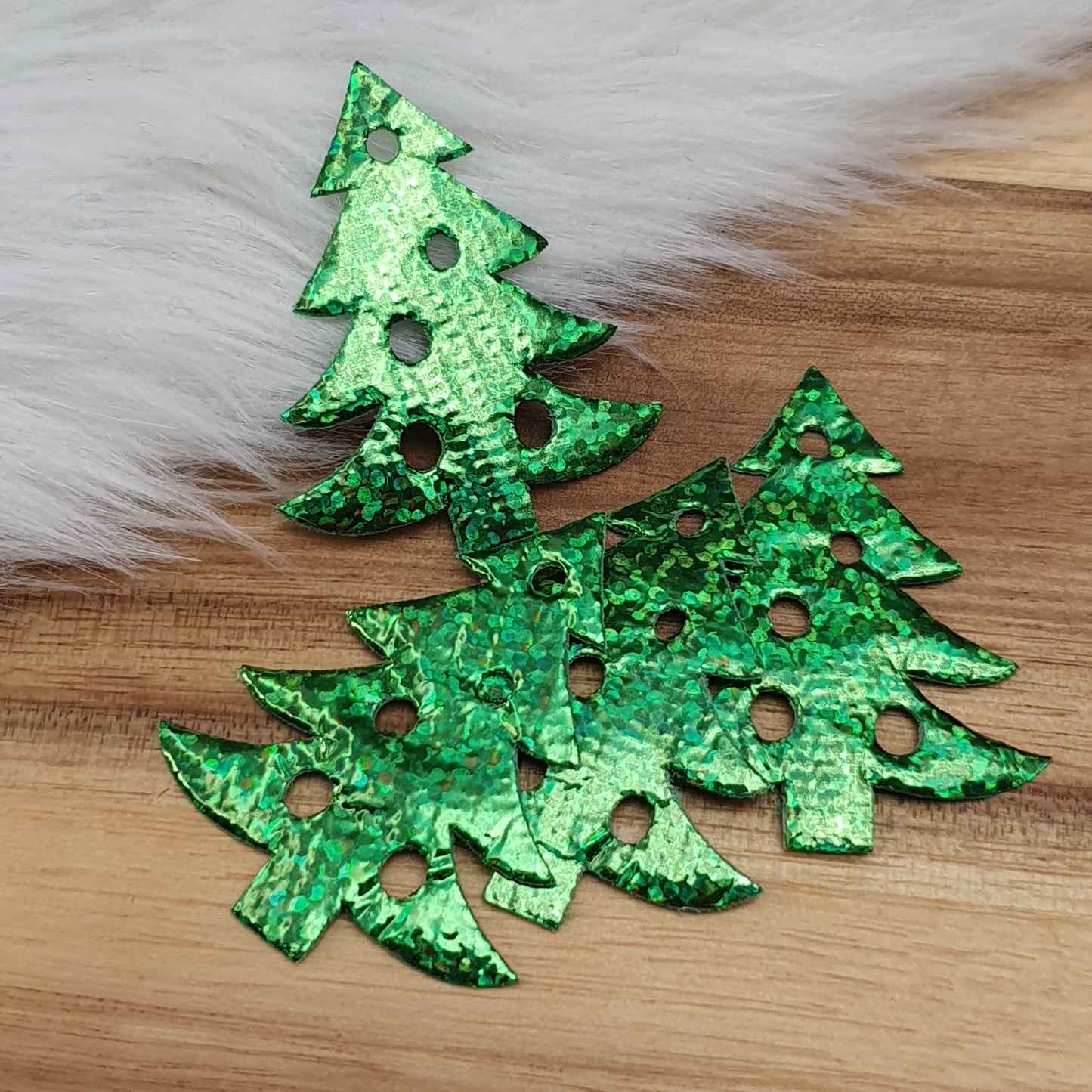 4 Applikationen, Stoff, Tannenbaum, Glitzernd, Grün, 38mm, Kreativbedarf