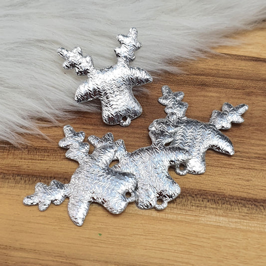 4 Applikationen, Stoff, padded, Rentier, Silber, 30mm, Kreativbedarf