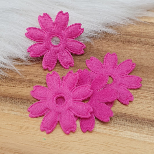 4 Applikationen, padded, flauschige Kirschblüte, Fuchsia, 28mm, Kreativbedarf