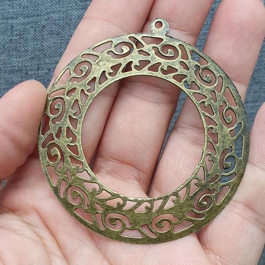 6 Zierelemente, Anhänger, Vintagestyle, antik bronzefarbig, 57mm