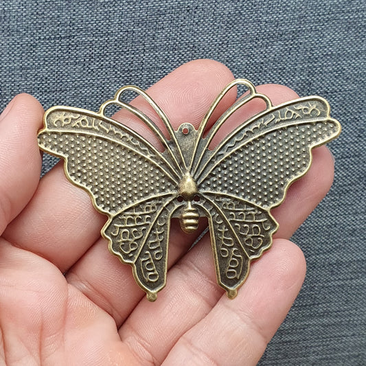 2 Zierelemente Schmetterling, Vintagestyle, antik bronzefarbig, 68mm
