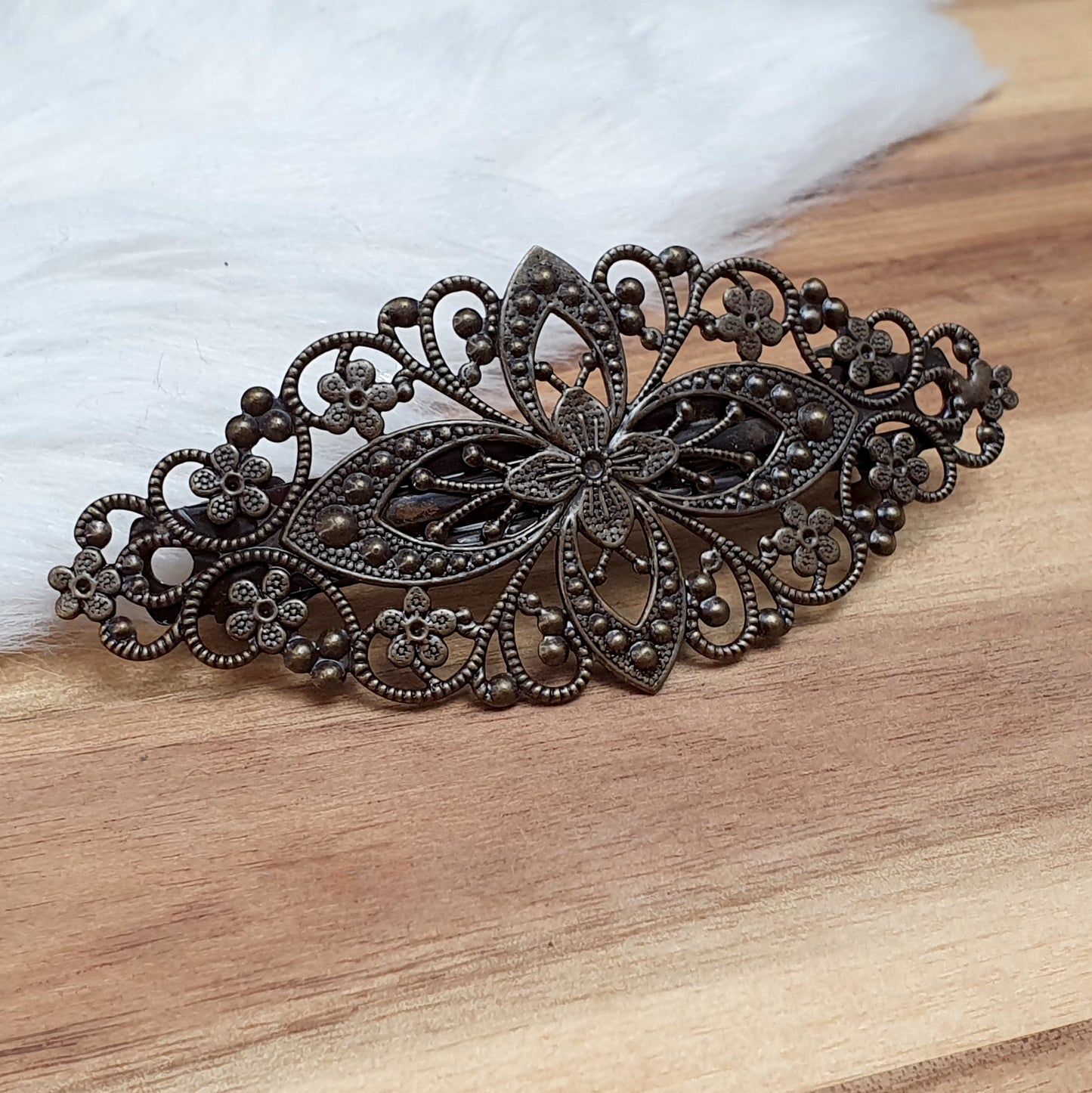 Frz. Haarspange, Vintage-Design, 5,5cm, antik bronzefarbig, Haarschmuck DIY