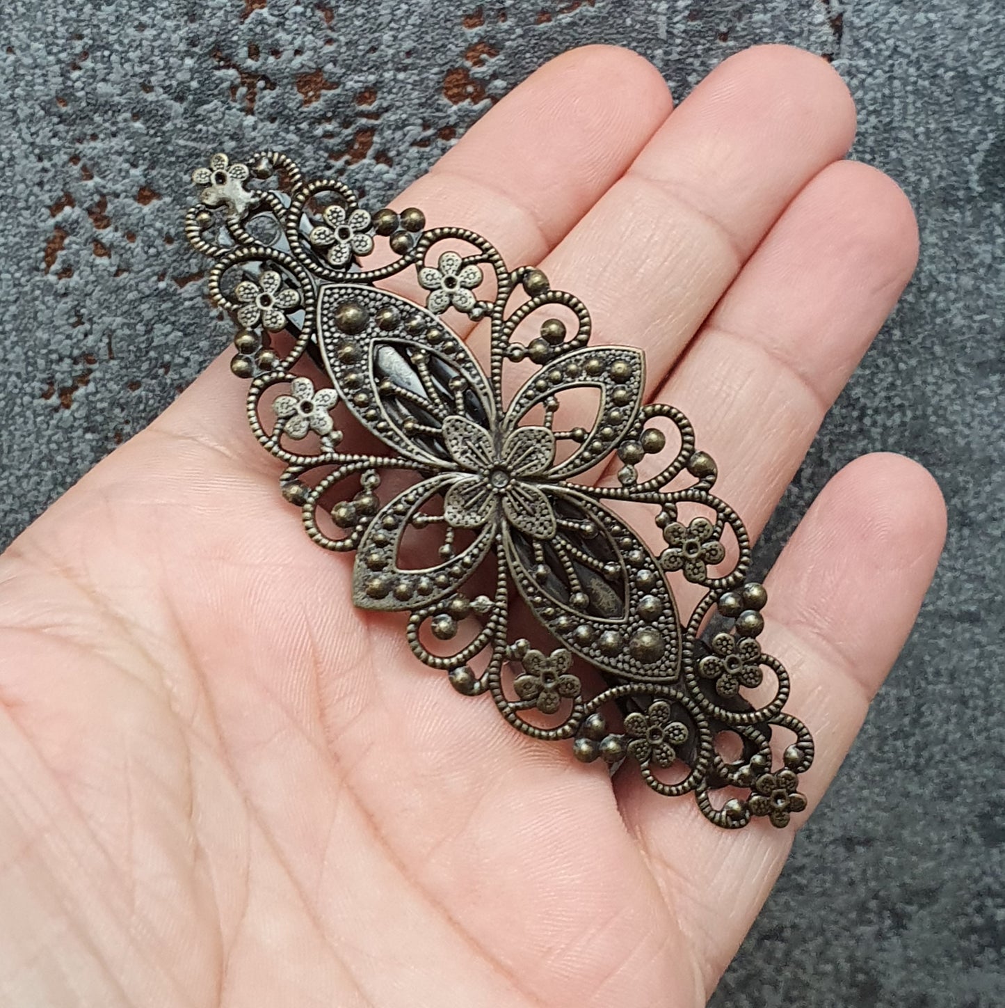 Frz. Haarspange, Vintage-Design, 5,5cm, antik bronzefarbig, Haarschmuck DIY