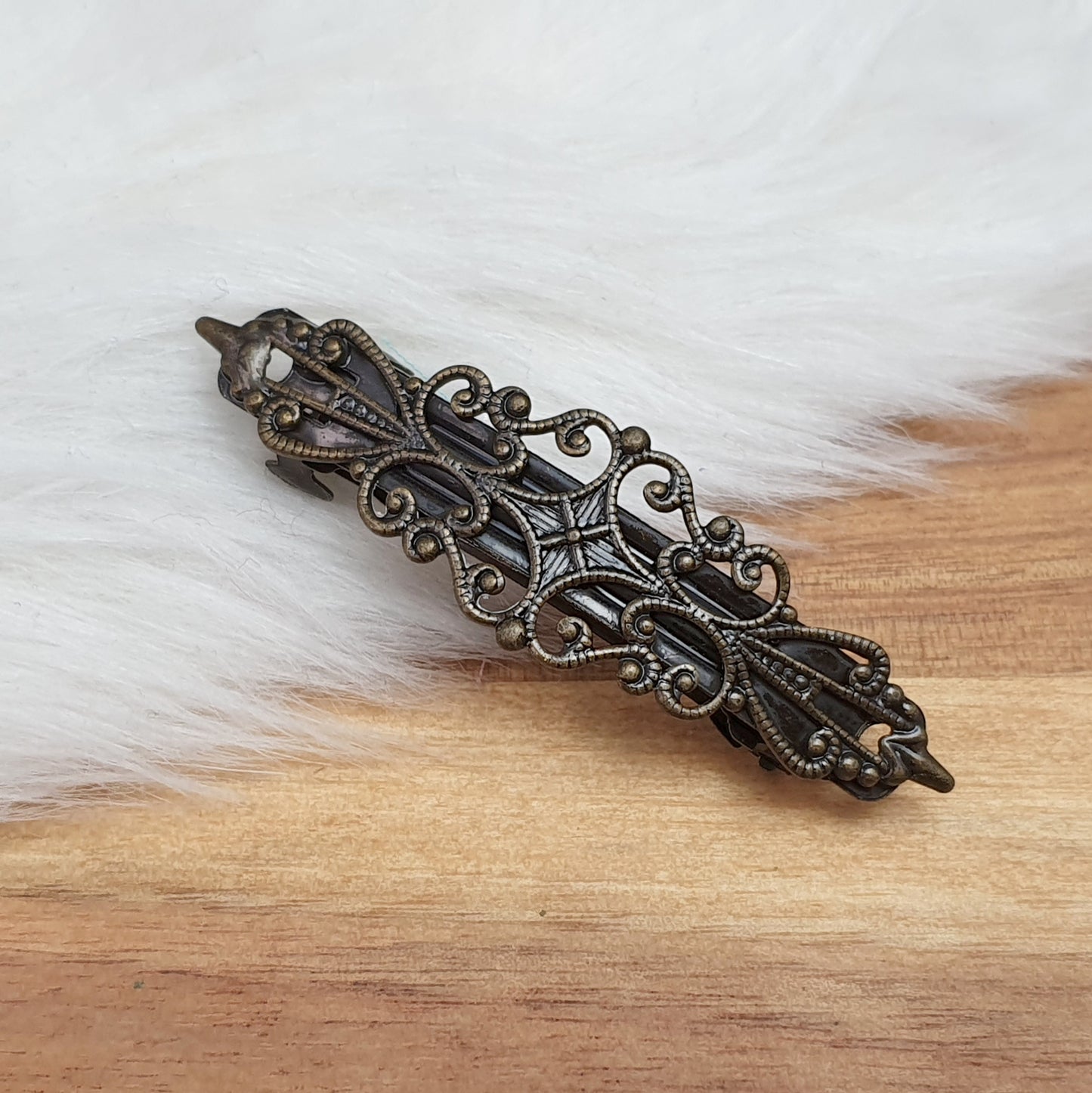 Frz. Haarspange, Vintage-Design, 5,5cm, antik bronzefarbig, Haarschmuck DIY