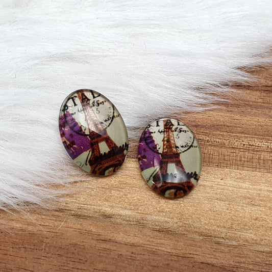 2 Cabochons, Glas, Oval, 13x18mm, mit verschiedenen Motiven, Schmuck DIY