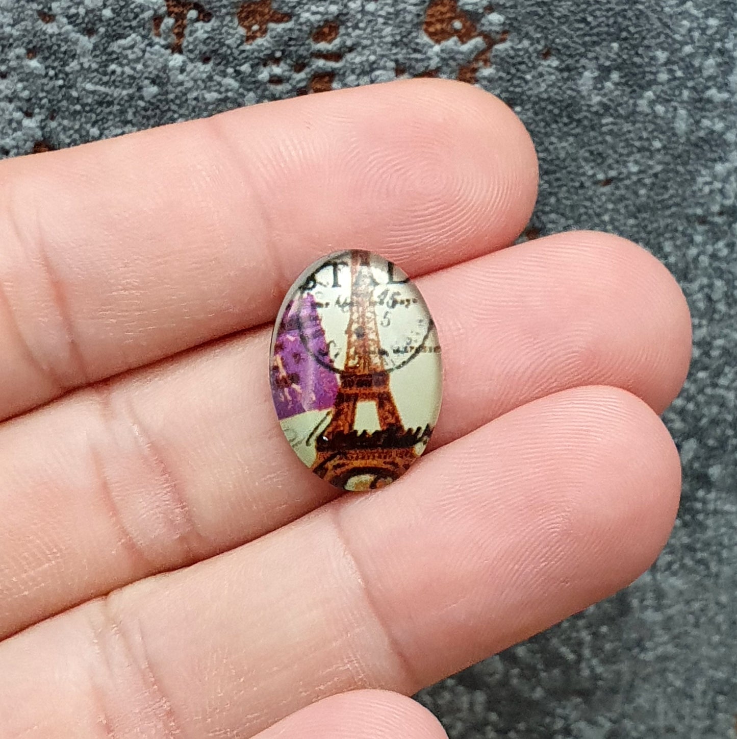2 Cabochons, Glas, Oval, 13x18mm, mit verschiedenen Motiven, Schmuck DIY