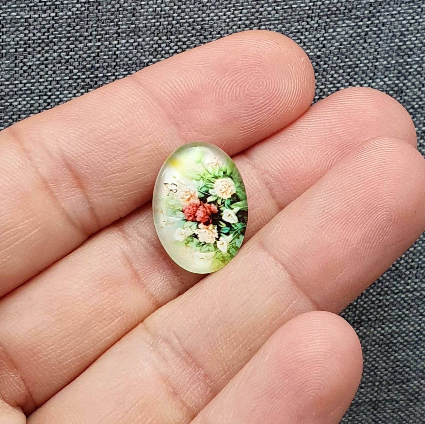 2 Cabochons, Glas, Oval, 13x18mm, mit verschiedenen Motiven, Schmuck DIY