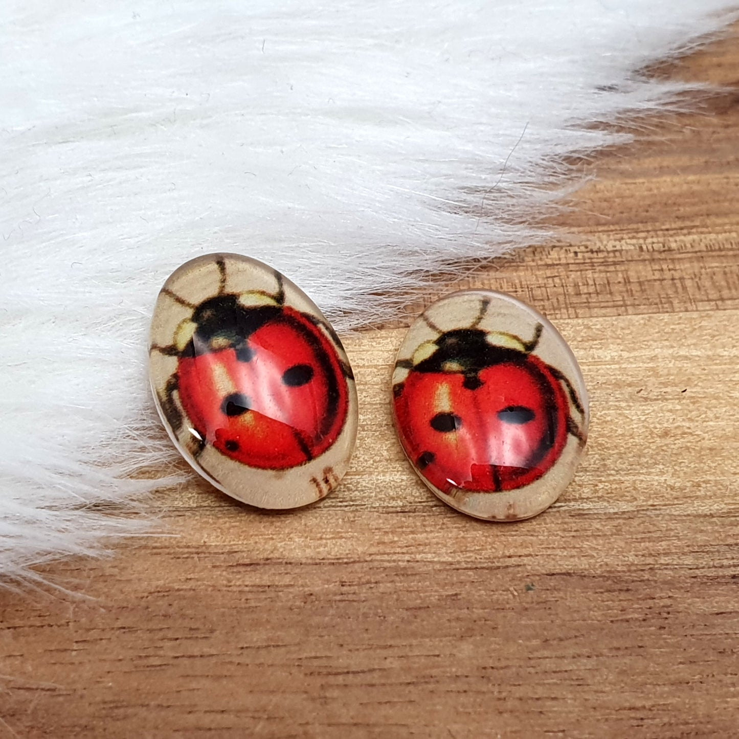 2 Cabochons, Glas, Oval, 13x18mm, mit verschiedenen Motiven, Schmuck DIY