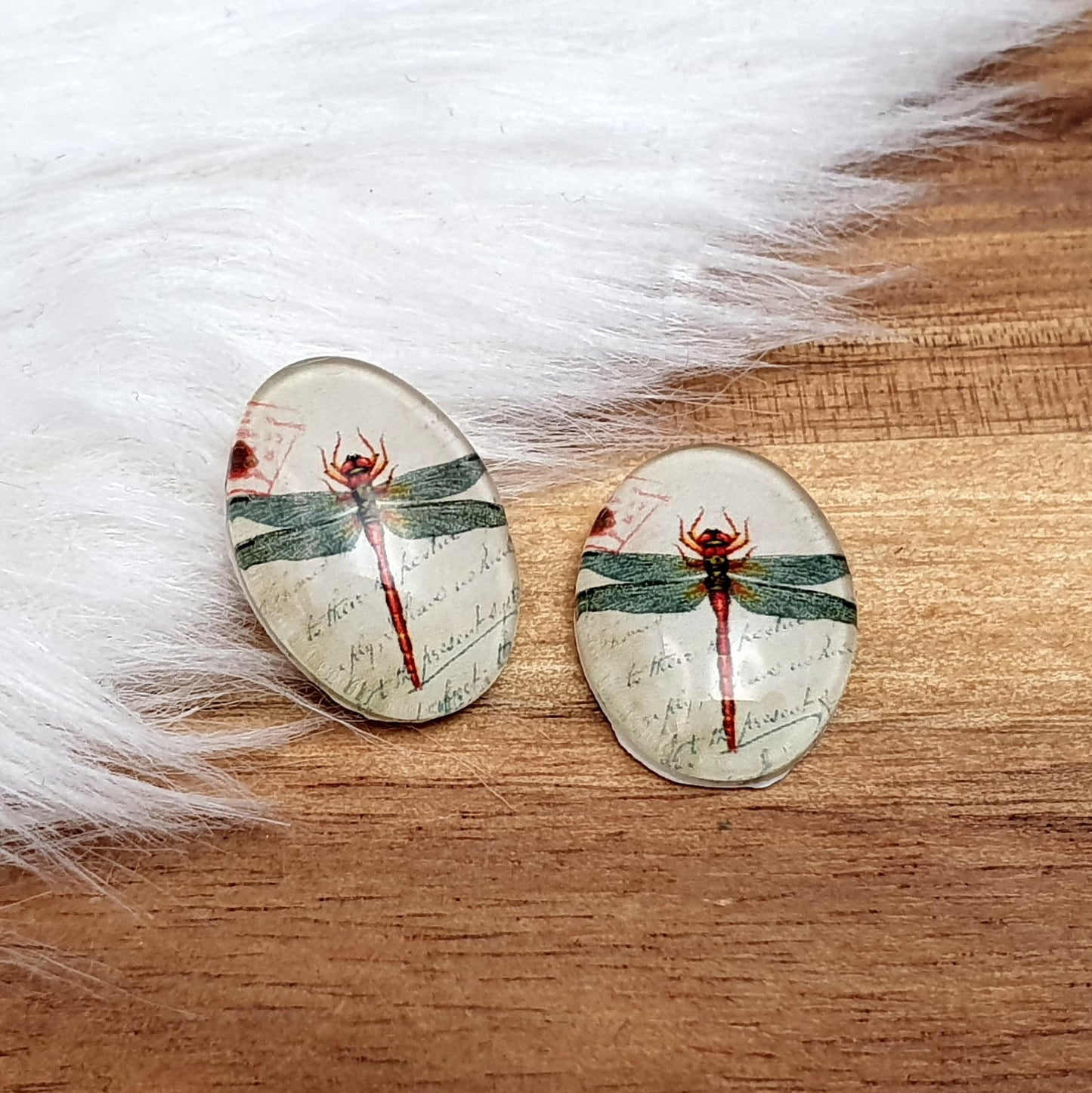 2 Cabochons, Glas, Oval, 13x18mm, mit verschiedenen Motiven, Schmuck DIY