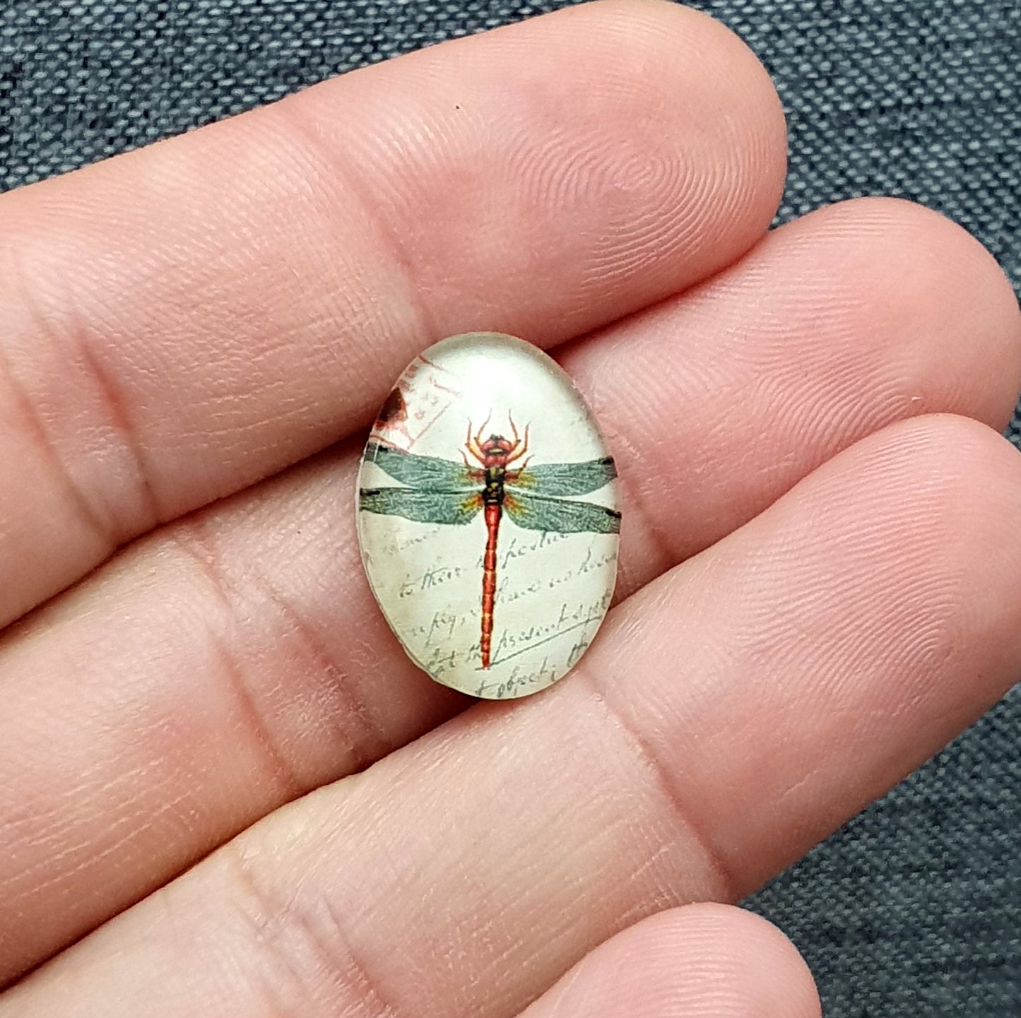2 Cabochons, Glas, Oval, 13x18mm, mit verschiedenen Motiven, Schmuck DIY