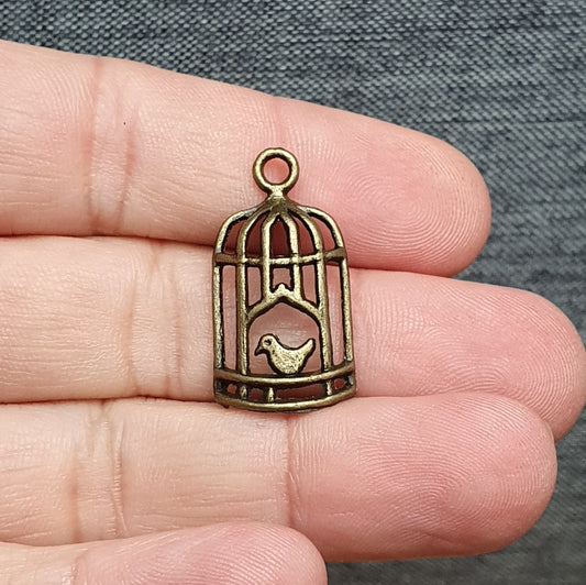 2 Anhänger, Charms, Vogelkäfig, 27mm, antik bronzefarbig, Schmuck basteln