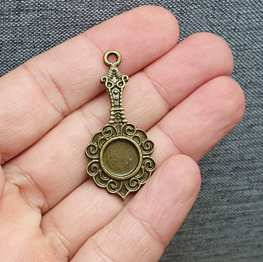 Anhänger, nostalgischer Spiegel, 40mm, für Cabochon ø10mm, antik bronzefarbig, Schmuck DIY