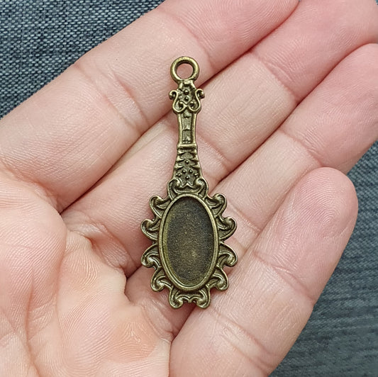 Anhänger, nostalgischer Spiegel, 44mm, für Cabochon 9x15mm, antik bronzefarbig, Schmuck DIY