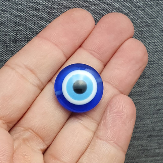 4 Resinperlen Evil Eye, Nazar, 20mm, Linse, blau, Schmuck Basteln
