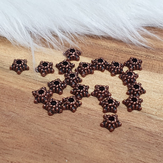 20 Perlenkappen, Mini, Stern, 5mm, antik kupferfarbig, Schmuck basteln