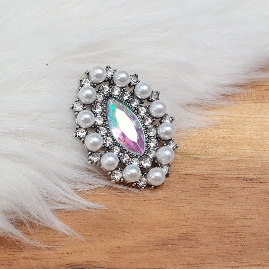 Zierelement mit Strass, Kunstperlen & Schmuckstein, 30 x 21mm