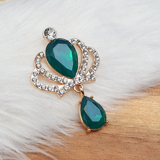 Zierelement mit Strass & Schmuckstein, Krone, Goldfarbig, 47 x 31mm