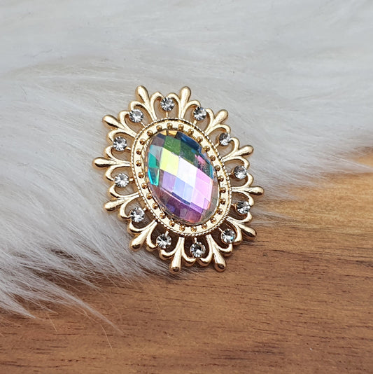 Vergoldetes Zierelement mit Strass & facettiertem Cabochon, 29x25mm