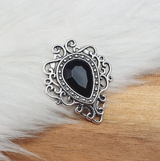 Zierelement silberfarbig, Schnörkel, Schmuckstein, 32x26mm