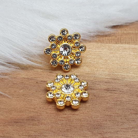 2 Vergoldete Zierelemente, Cabochons, mit Strass, Vergoldet, 9mm