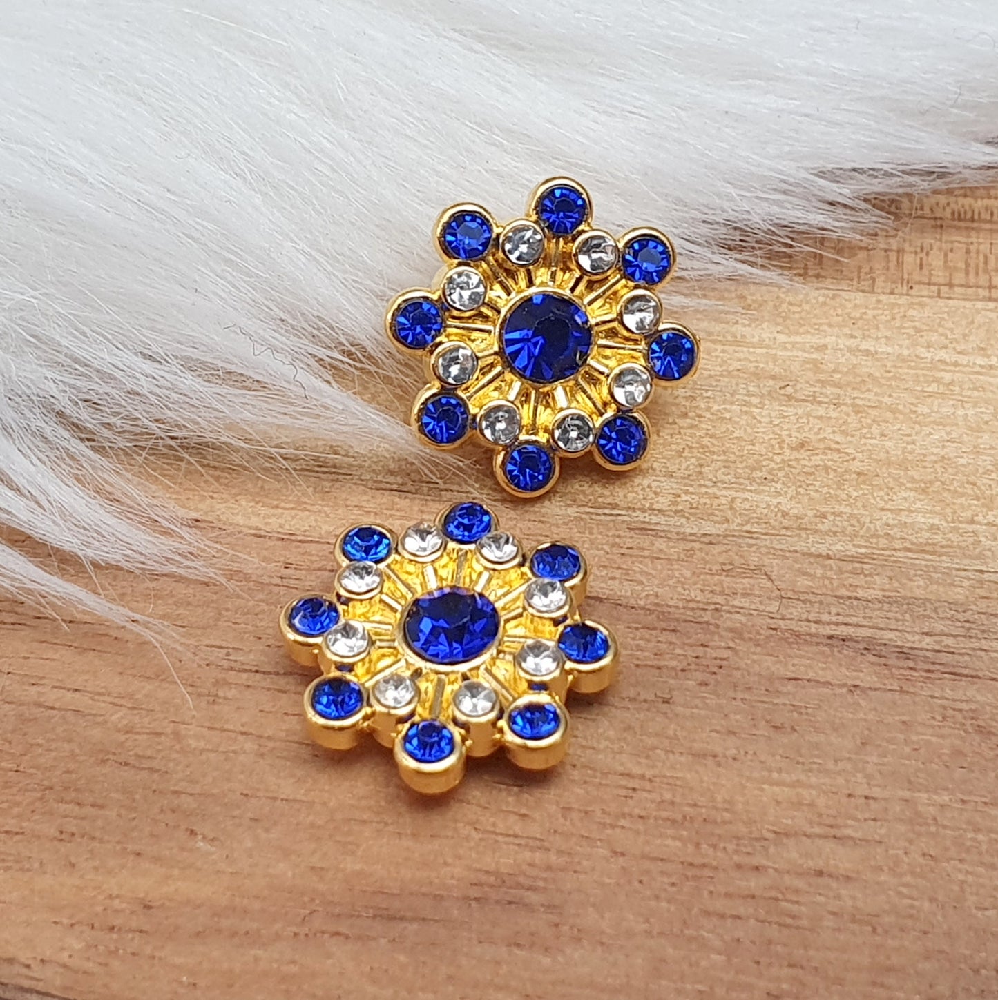 2 Vergoldete Zierelemente, Cabochons, mit Strass, Vergoldet, 9mm