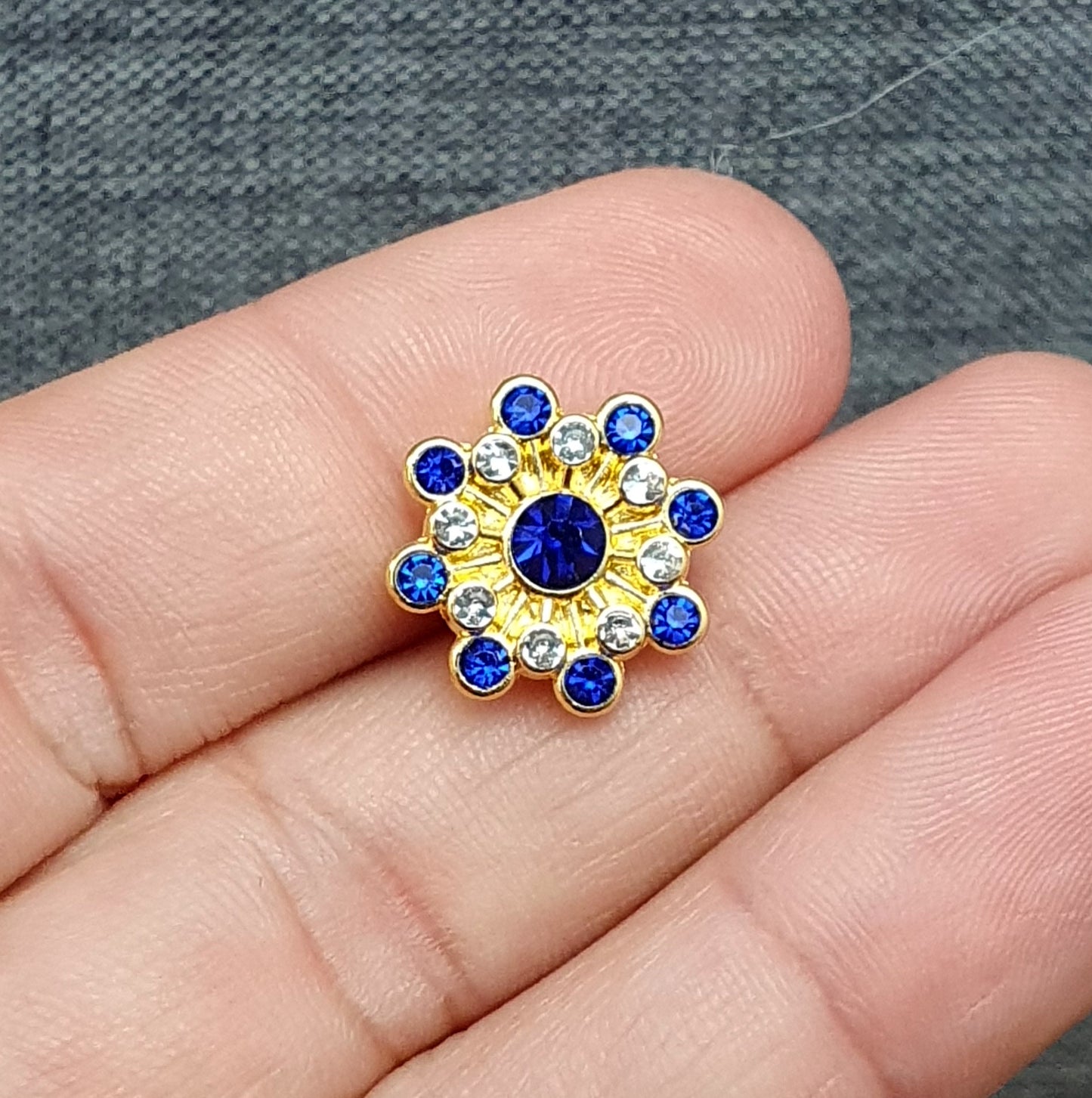 2 Vergoldete Zierelemente, Cabochons, mit Strass, Vergoldet, 9mm