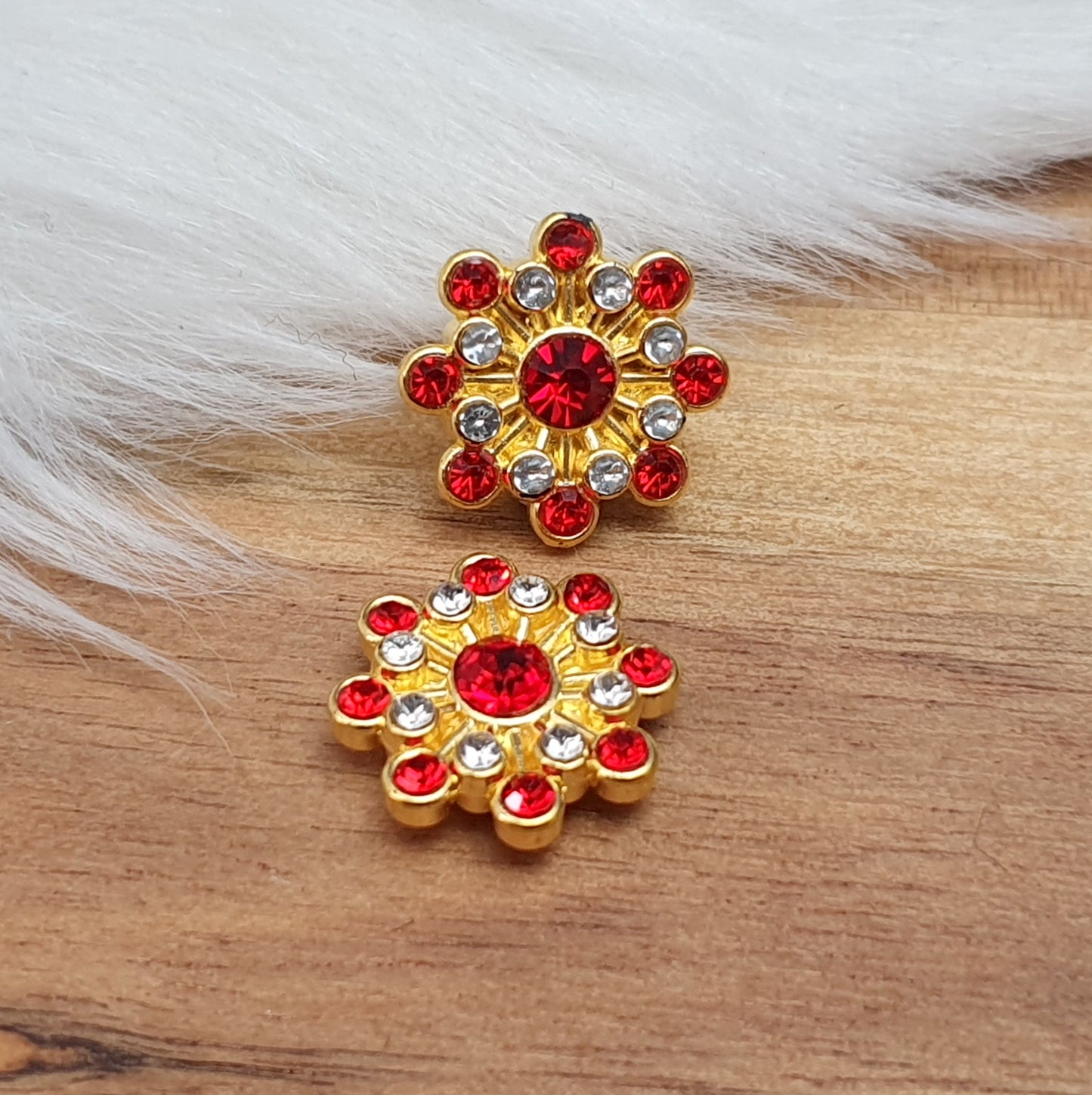 2 Vergoldete Zierelemente, Cabochons, mit Strass, Vergoldet, 9mm