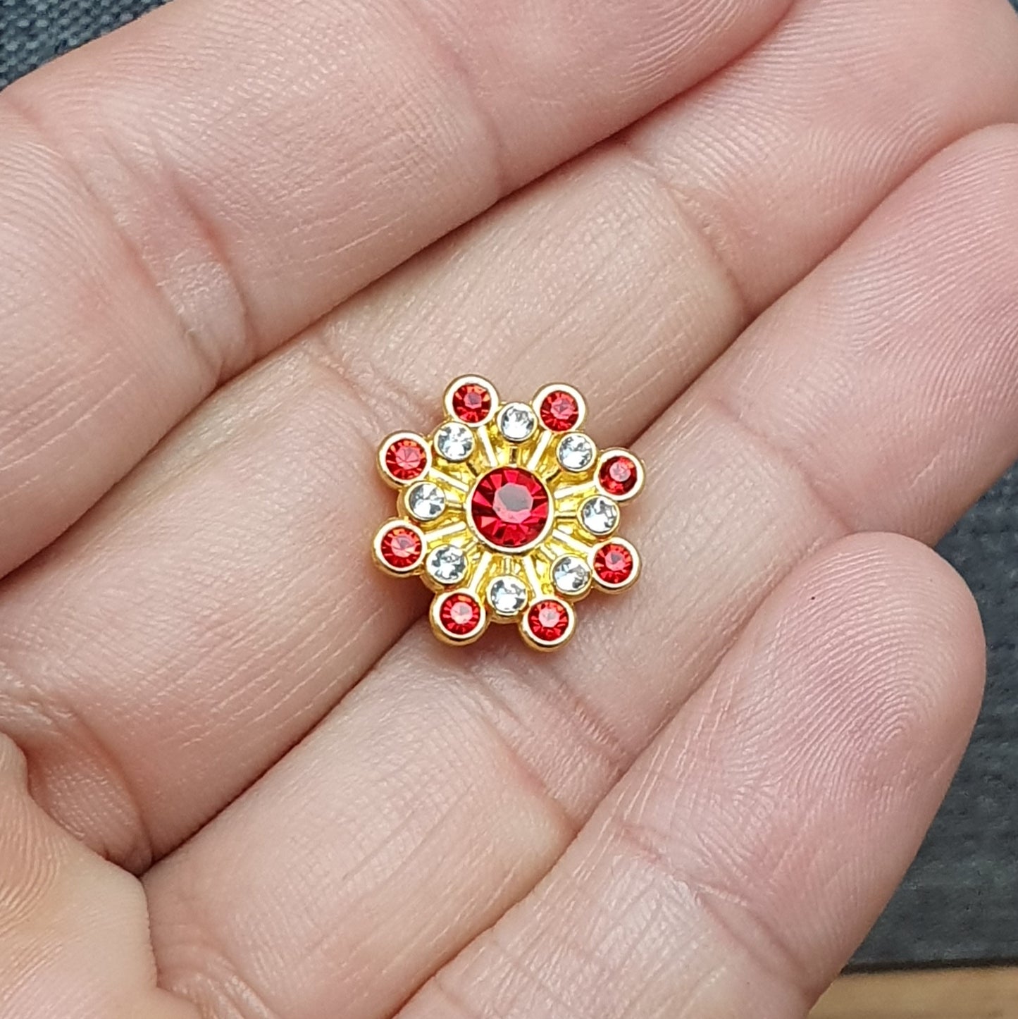 2 Vergoldete Zierelemente, Cabochons, mit Strass, Vergoldet, 9mm