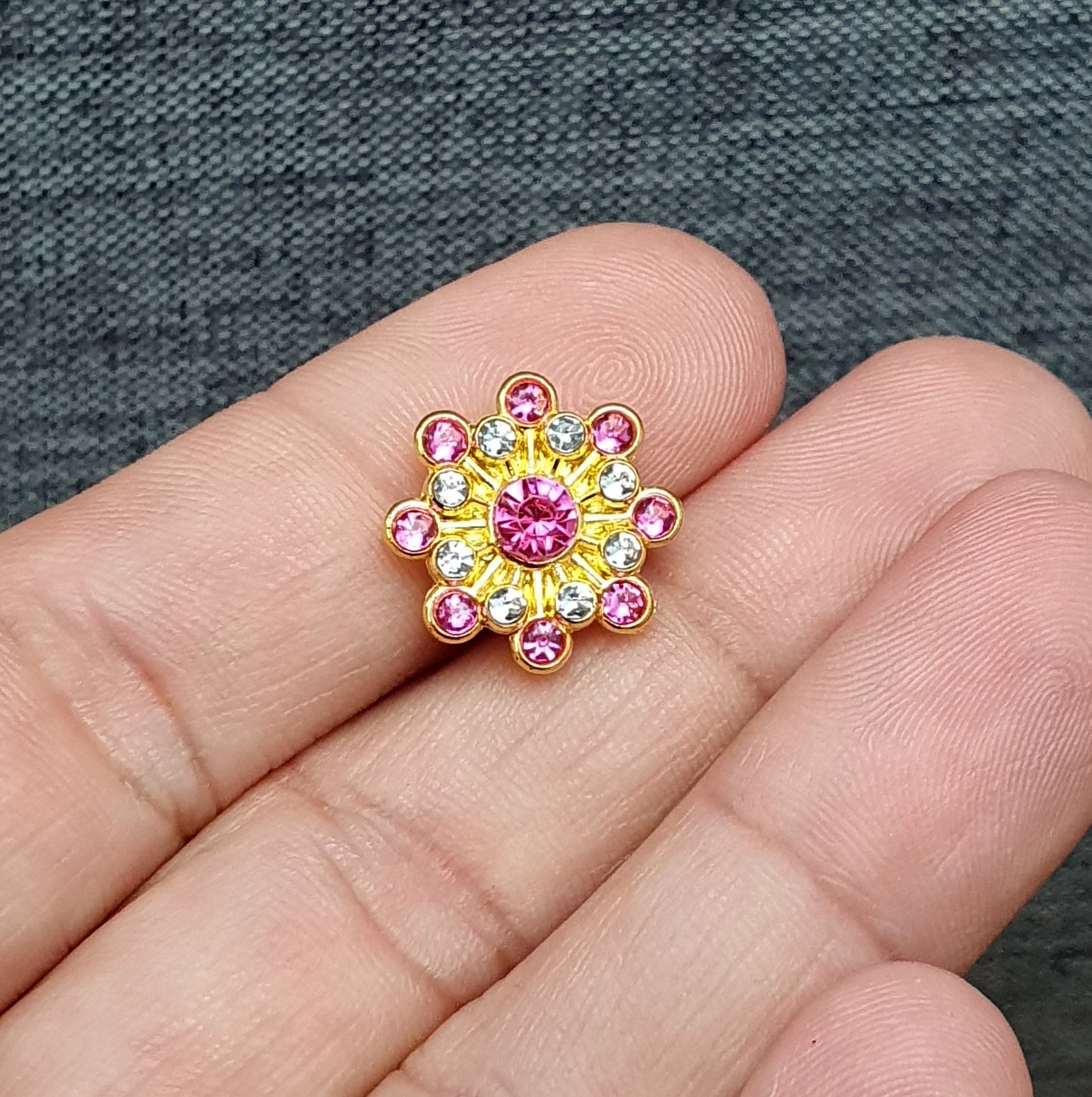 2 Vergoldete Zierelemente, Cabochons, mit Strass, Vergoldet, 9mm