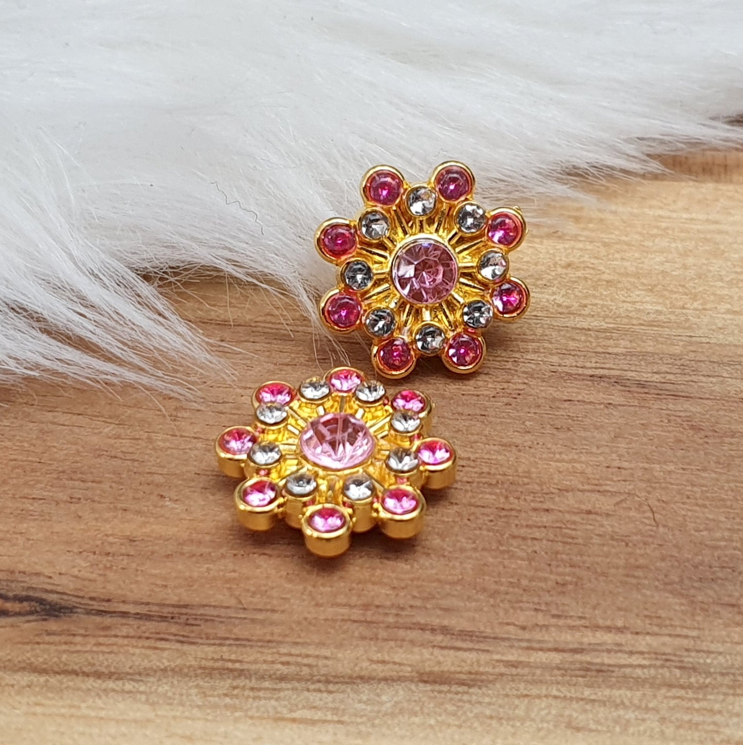 2 Vergoldete Zierelemente, Cabochons, mit Strass, Vergoldet, 9mm