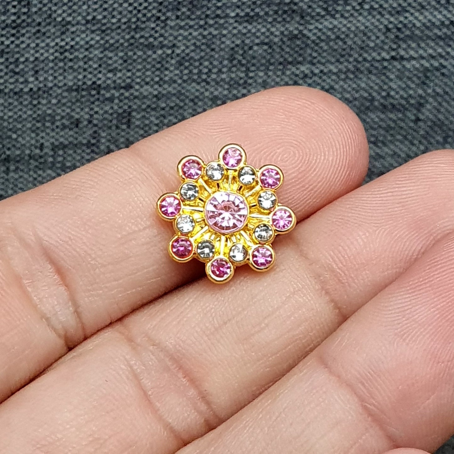 2 Vergoldete Zierelemente, Cabochons, mit Strass, Vergoldet, 9mm