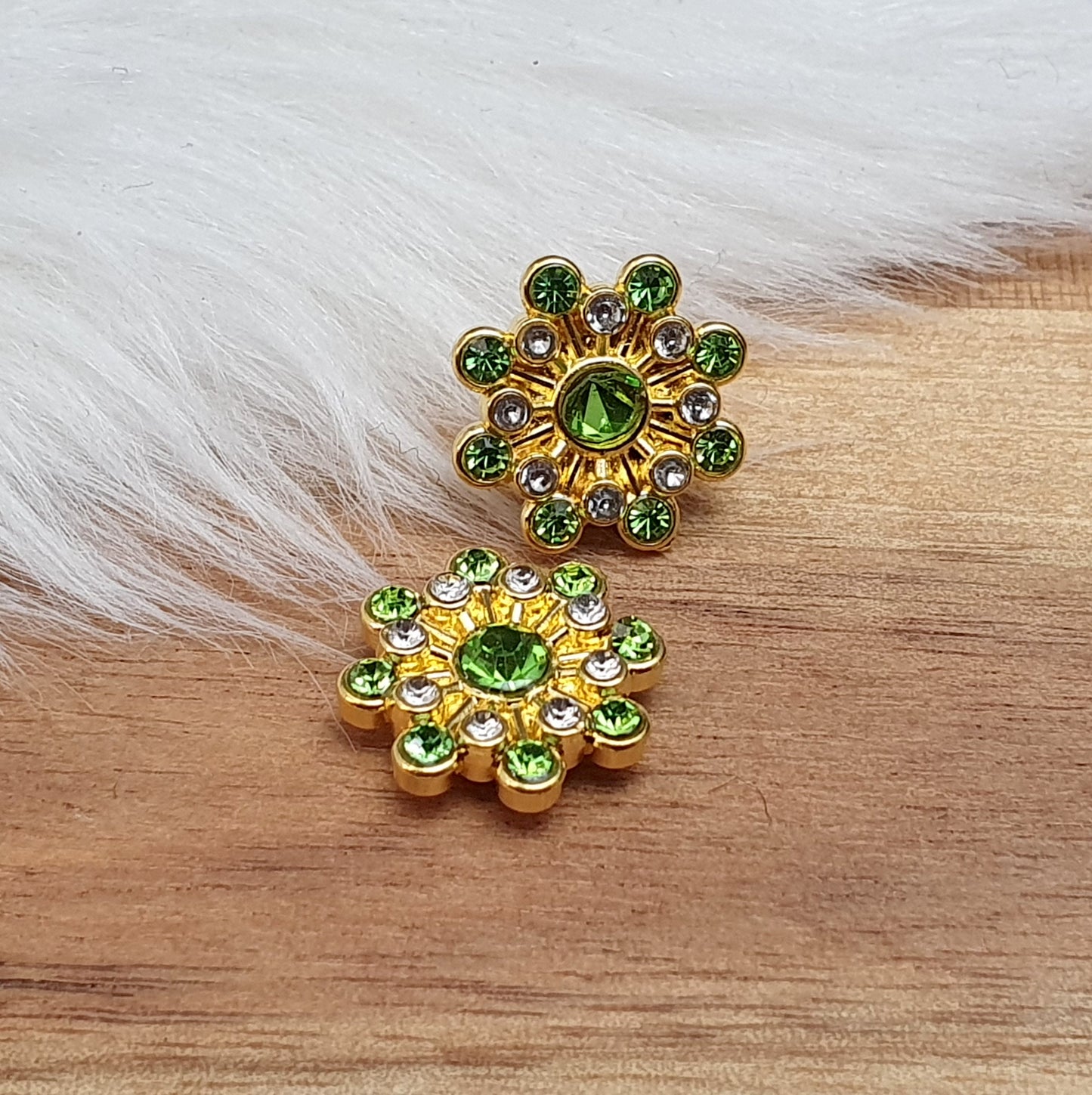 2 Vergoldete Zierelemente, Cabochons, mit Strass, Vergoldet, 9mm