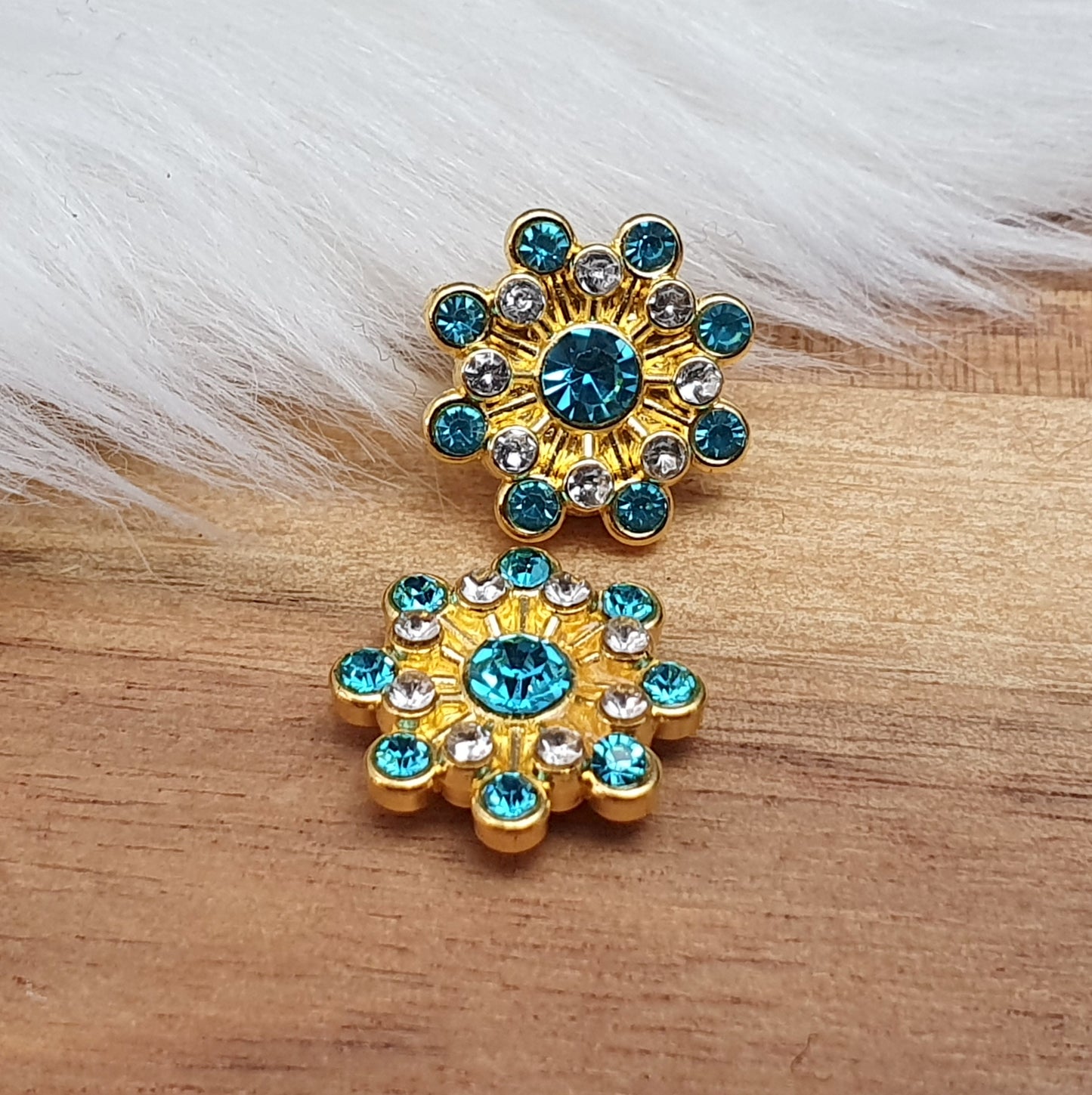 2 Vergoldete Zierelemente, Cabochons, mit Strass, Vergoldet, 9mm