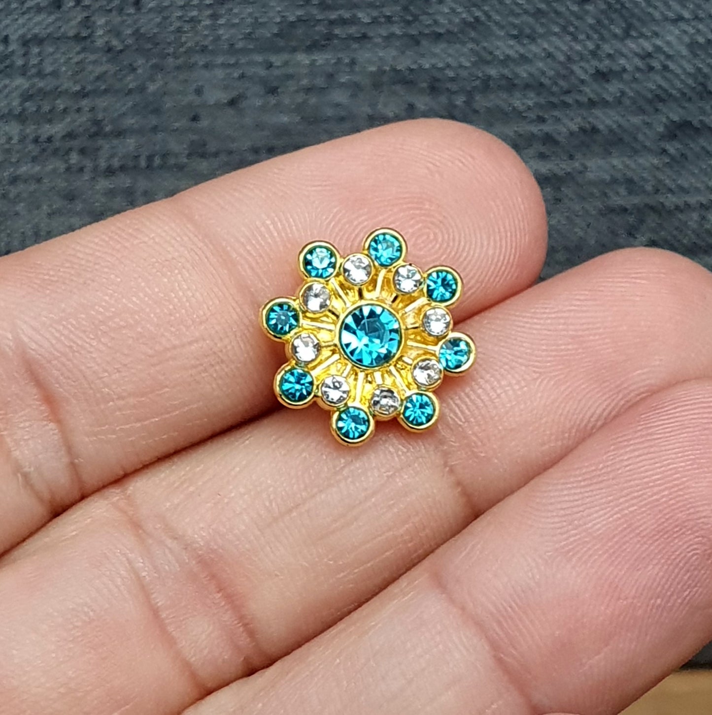 2 Vergoldete Zierelemente, Cabochons, mit Strass, Vergoldet, 9mm