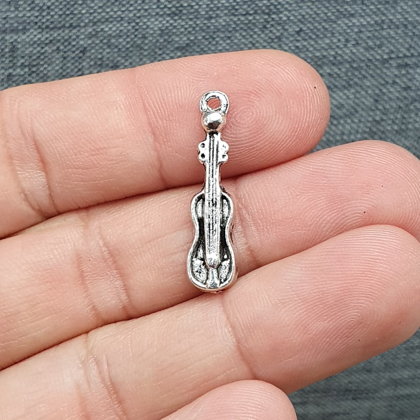 3 Anhänger, Charms, Cello, 25mm, antik silberfarbig, Schmuck Basteln