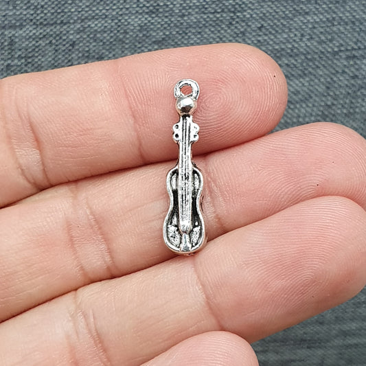 3 Anhänger, Charms, Cello, 25mm, antik silberfarbig, Schmuck Basteln