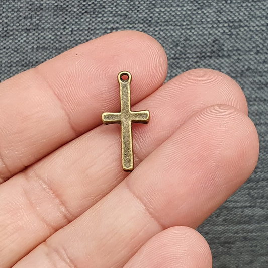 4 Anhänger, Charms, Kreuz schlicht, 19mm, antik bronzefarbig, Schmuck DIY