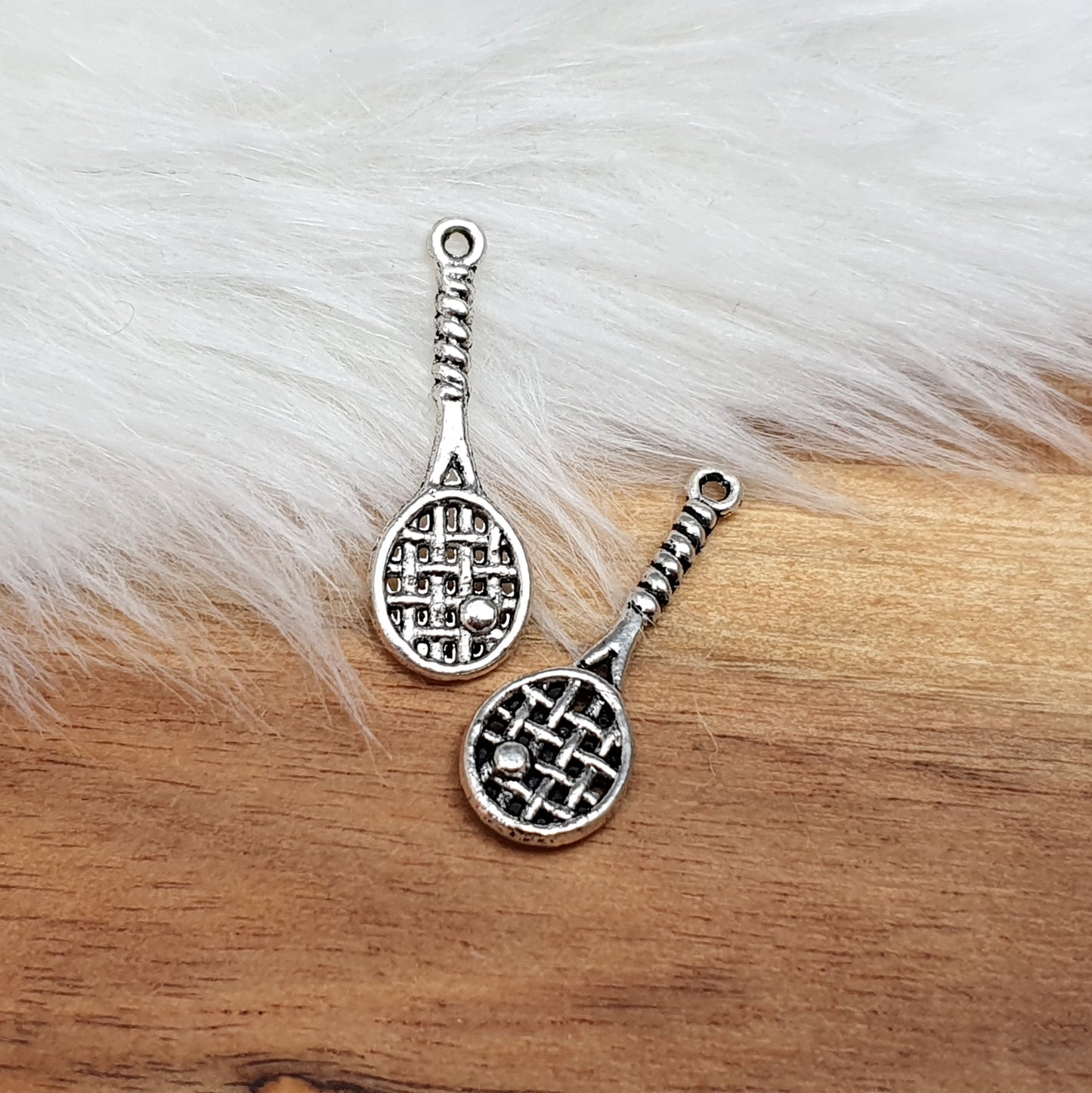 3 Anhänger, Charms, Tennisschläger, 29mm, antik silberfarbig, Schmuck Basteln