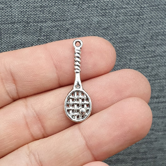 3 Anhänger, Charms, Tennisschläger, 29mm, antik silberfarbig, Schmuck Basteln