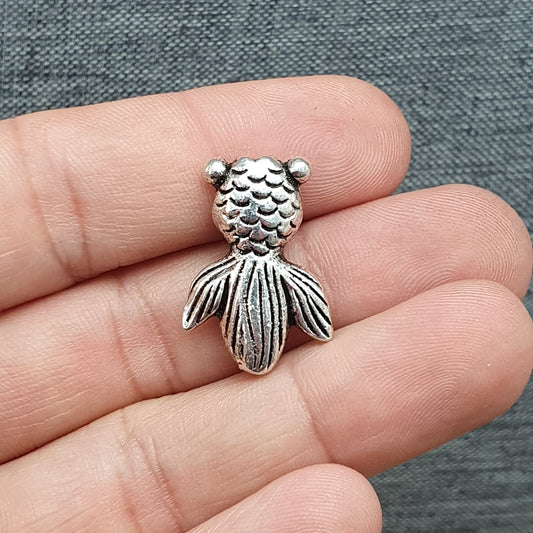 2 Metallperlen, Goldfisch, 23mm, antik silberfarbig, Schmuck Basteln